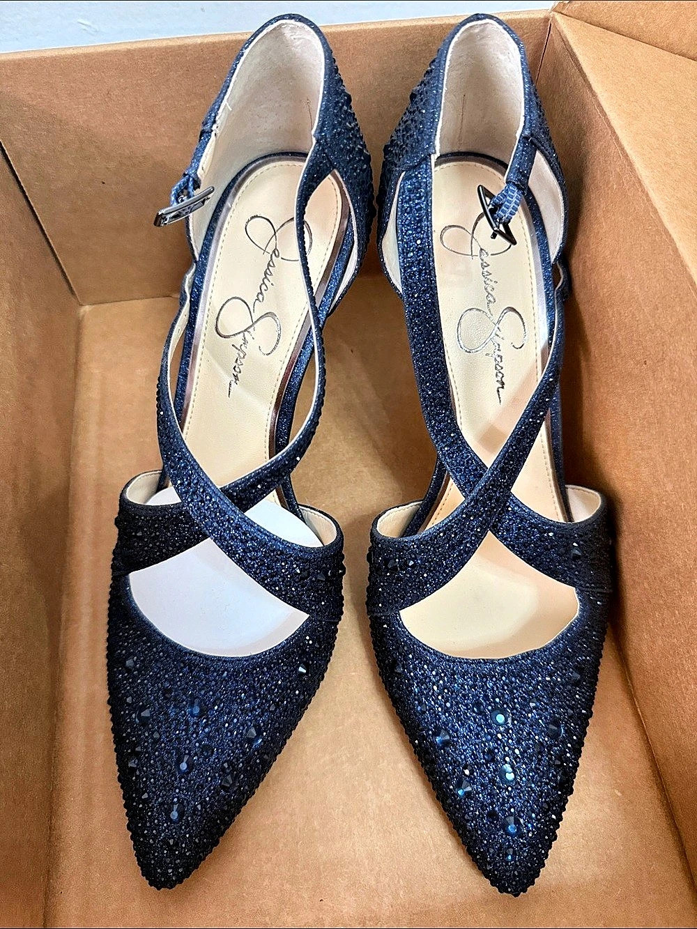 Jessica Simpson Pointed-Toe Glitter Heels in Blue , never worn